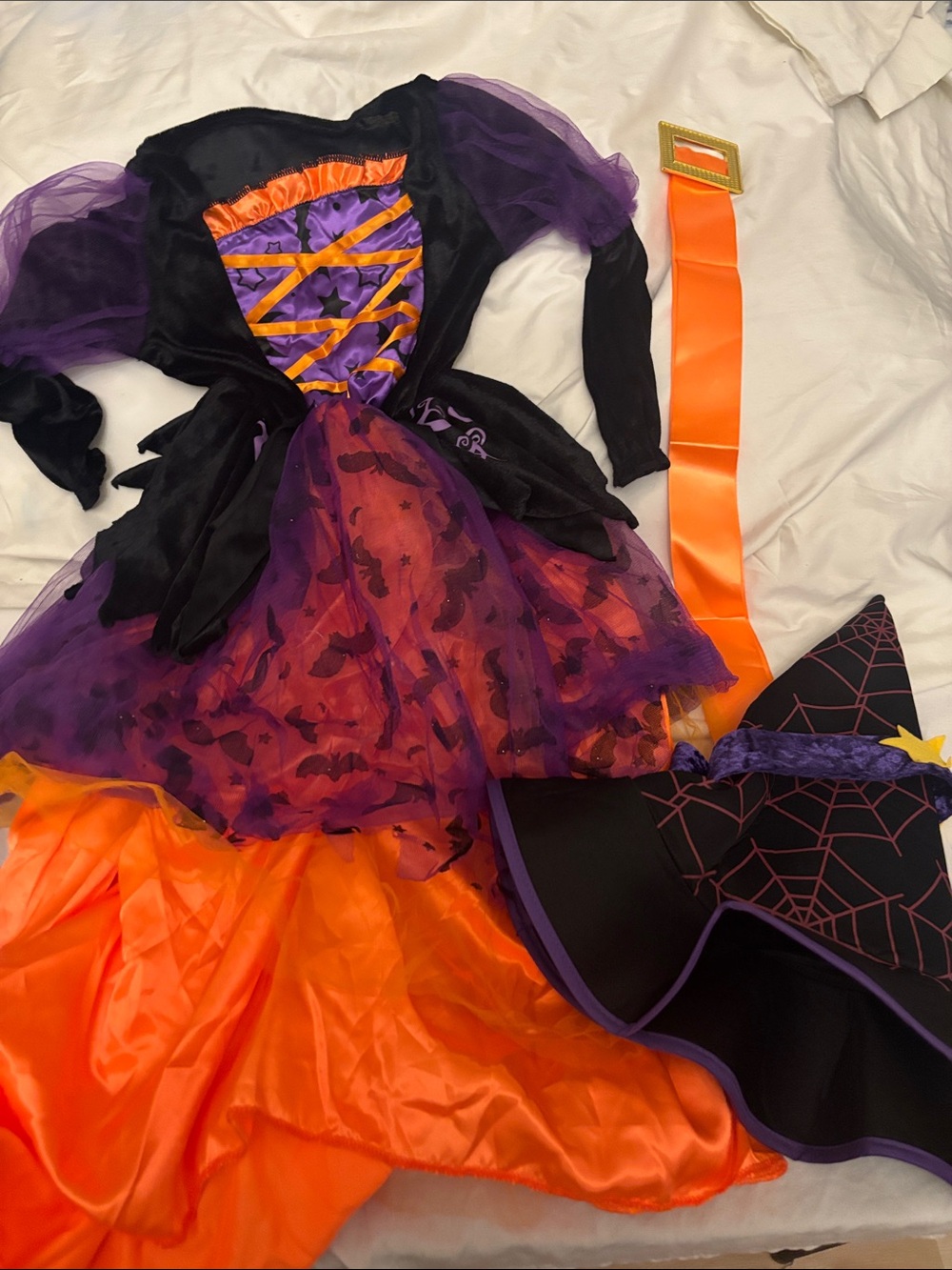 Girls joyous light up Halloween Witch Costume Dress with Hat - Purple & Orange